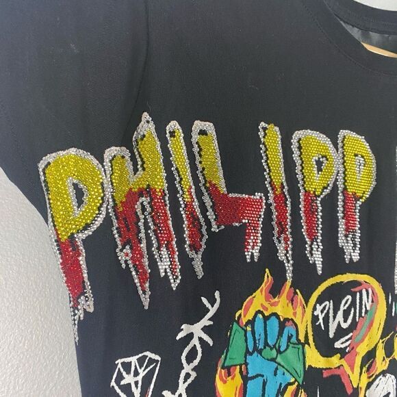 PHILLIP PLEIN ROUND NECK SS RHINESTONE GRAFFITI T-SHIRT - Picture 2 of 11